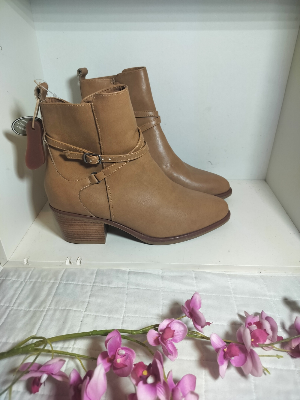 MIA Tan Ankle Booties with Wrap Buckle Detail